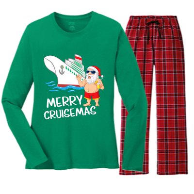 Merry Cruisemas Santa Claus Christmas Family Cruise Graphic Women's Long Sleeve Flannel Pajama Set 