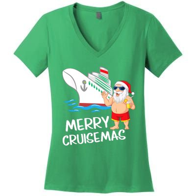 Merry Cruisemas Santa Claus Christmas Family Cruise Graphic Women's V-Neck T-Shirt