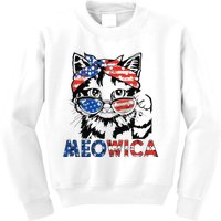 meowica cat Sunglasses american flag 4th of july merica usa Kids Sweatshirt