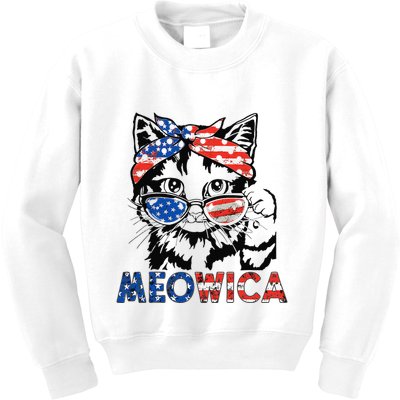 meowica cat Sunglasses american flag 4th of july merica usa Kids Sweatshirt