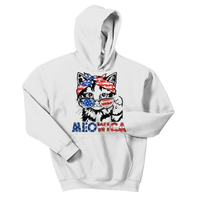 meowica cat Sunglasses american flag 4th of july merica usa Kids Hoodie