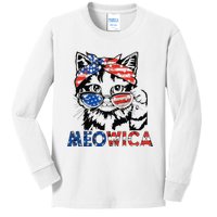 meowica cat Sunglasses american flag 4th of july merica usa Kids Long Sleeve Shirt