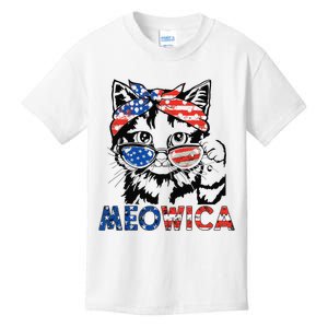 meowica cat Sunglasses american flag 4th of july merica usa Kids T-Shirt