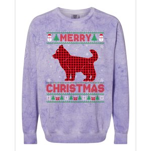 Merry Christmas Siberian Husky Dog Buffalo Red Plaid Sweater Long Sleeve Colorblast Crewneck Sweatshirt