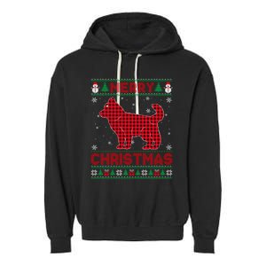 Merry Christmas Siberian Husky Dog Buffalo Red Plaid Sweater Long Sleeve Garment-Dyed Fleece Hoodie