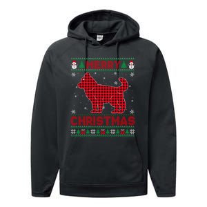 Merry Christmas Siberian Husky Dog Buffalo Red Plaid Sweater Long Sleeve Performance Fleece Hoodie