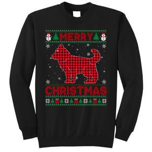 Merry Christmas Siberian Husky Dog Buffalo Red Plaid Sweater Long Sleeve Sweatshirt