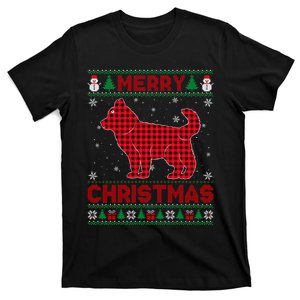 Merry Christmas Siberian Husky Dog Buffalo Red Plaid Sweater Long Sleeve T-Shirt