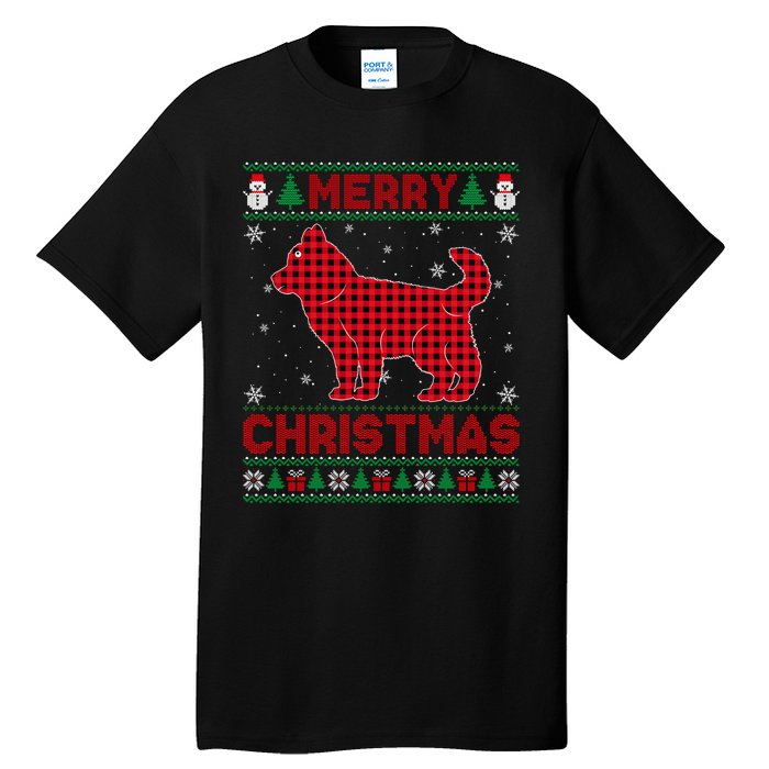 Merry Christmas Siberian Husky Dog Buffalo Red Plaid Sweater Long Sleeve Tall T-Shirt