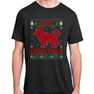 Merry Christmas Siberian Husky Dog Buffalo Red Plaid Sweater Long Sleeve Adult ChromaSoft Performance T-Shirt