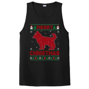 Merry Christmas Siberian Husky Dog Buffalo Red Plaid Sweater Long Sleeve PosiCharge Competitor Tank