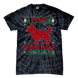 Merry Christmas Siberian Husky Dog Buffalo Red Plaid Sweater Long Sleeve Tie-Dye T-Shirt