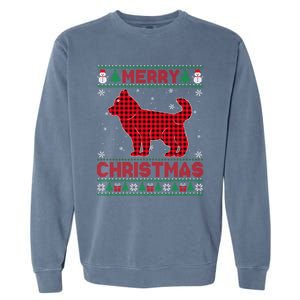 Merry Christmas Siberian Husky Dog Buffalo Red Plaid Sweater Long Sleeve Garment-Dyed Sweatshirt