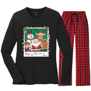 Merry Christmas Santa Elf Reindeer Snowman Gingerbread Women's Long Sleeve Flannel Pajama Set 