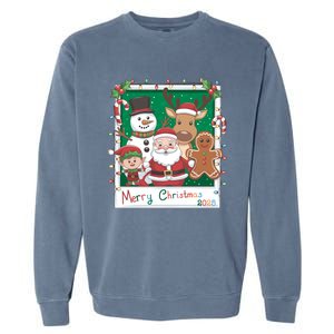 Merry Christmas Santa Elf Reindeer Snowman Gingerbread Garment-Dyed Sweatshirt