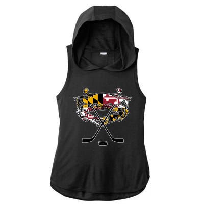 Maryland Crab State Pride Flag Gift Ice Hockey And Blue Crab Gift Ladies PosiCharge Tri-Blend Wicking Draft Hoodie Tank