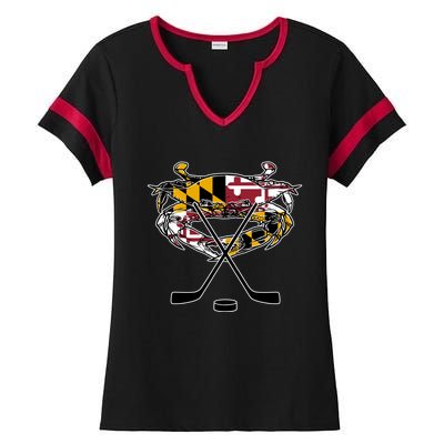 Maryland Crab State Pride Flag Gift Ice Hockey And Blue Crab Gift Ladies Halftime Notch Neck Tee