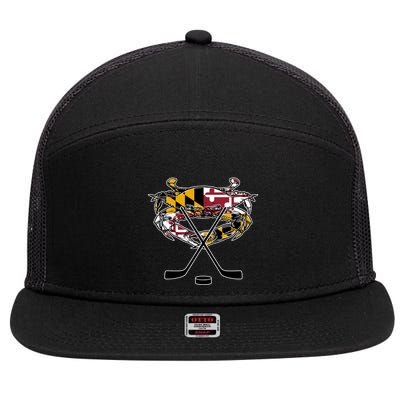 Maryland Crab State Pride Flag Gift Ice Hockey And Blue Crab Gift 7 Panel Mesh Trucker Snapback Hat