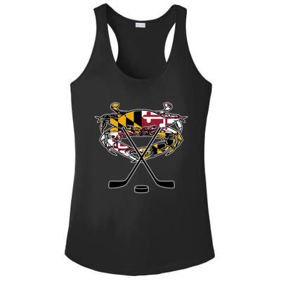 Maryland Crab State Pride Flag Gift Ice Hockey And Blue Crab Gift Ladies PosiCharge Competitor Racerback Tank