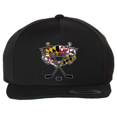 Maryland Crab State Pride Flag Gift Ice Hockey And Blue Crab Gift Wool Snapback Cap