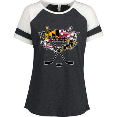 Maryland Crab State Pride Flag Gift Ice Hockey And Blue Crab Gift Enza Ladies Jersey Colorblock Tee