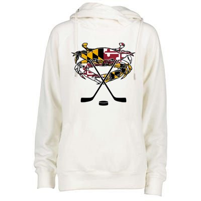 Maryland Crab State Pride Flag Gift Ice Hockey And Blue Crab Gift Womens Funnel Neck Pullover Hood