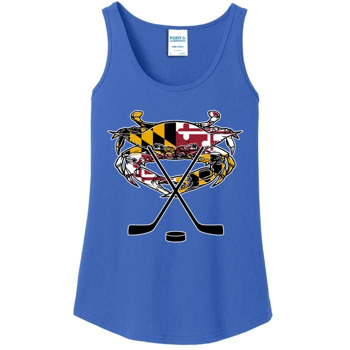 Maryland Crab State Pride Flag Gift Ice Hockey And Blue Crab Gift Ladies Essential Tank