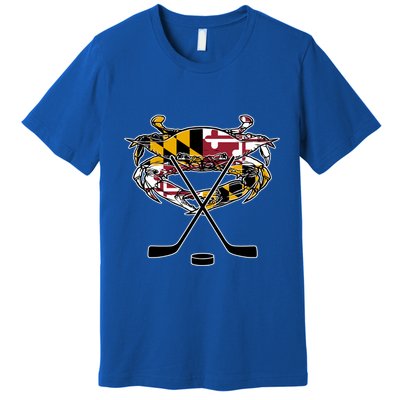 Maryland Crab State Pride Flag Gift Ice Hockey And Blue Crab Gift Premium T-Shirt