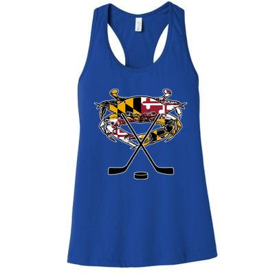 Maryland Crab State Pride Flag Gift Ice Hockey And Blue Crab Gift Women's Racerback Tank