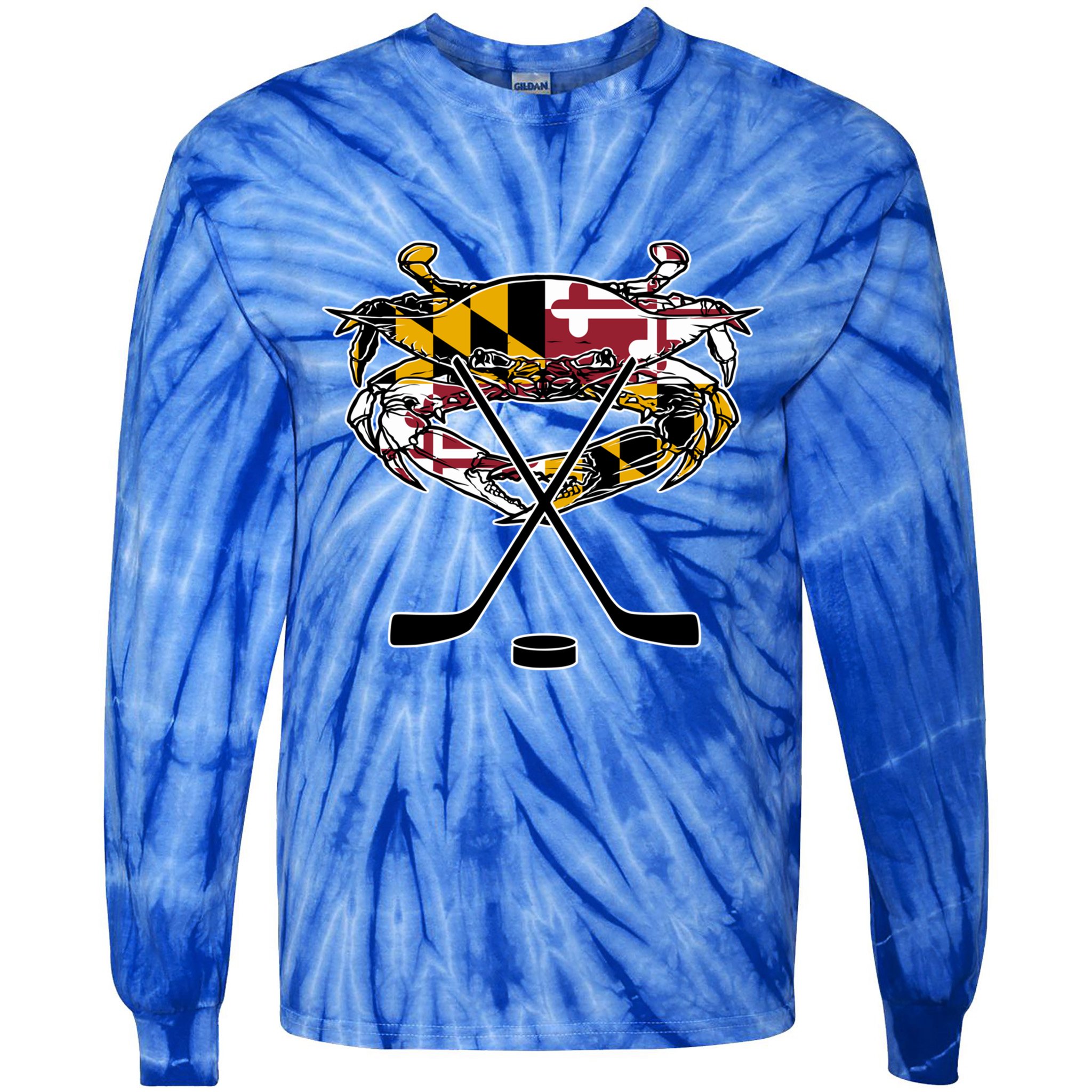 Maryland Crab State Pride Flag Gift Ice Hockey And Blue Crab Gift Tie-Dye Long Sleeve Shirt