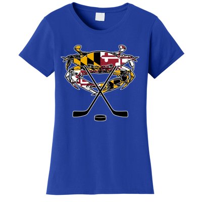 Maryland Crab State Pride Flag Gift Ice Hockey And Blue Crab Gift Women's T-Shirt