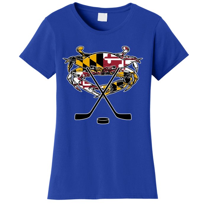 Maryland Crab State Pride Flag Gift Ice Hockey And Blue Crab Gift Women's T-Shirt