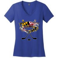 Maryland Crab State Pride Flag Gift Ice Hockey And Blue Crab Gift Women's V-Neck T-Shirt