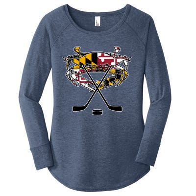 Maryland Crab State Pride Flag Gift Ice Hockey And Blue Crab Gift Women's Perfect Tri Tunic Long Sleeve Shirt