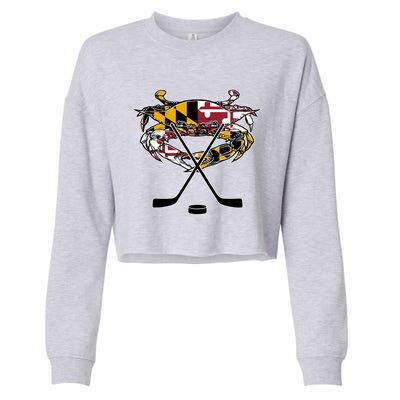 Maryland Crab State Pride Flag Gift Ice Hockey And Blue Crab Gift Cropped Pullover Crew