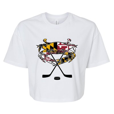 Maryland Crab State Pride Flag Gift Ice Hockey And Blue Crab Gift Bella+Canvas Jersey Crop Tee