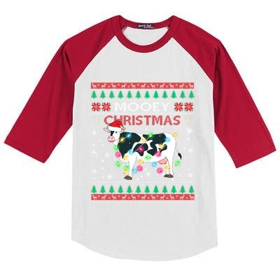 Mooey Christmas Santa Heifers Cow Farmers Ugly Xmas Sweater Funny Gift Kids Colorblock Raglan Jersey