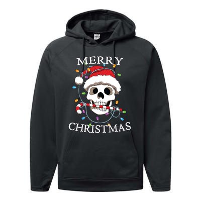 Merry Christmas Skull Skeleton Performance Fleece Hoodie