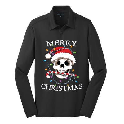 Merry Christmas Skull Skeleton Silk Touch Performance Long Sleeve Polo