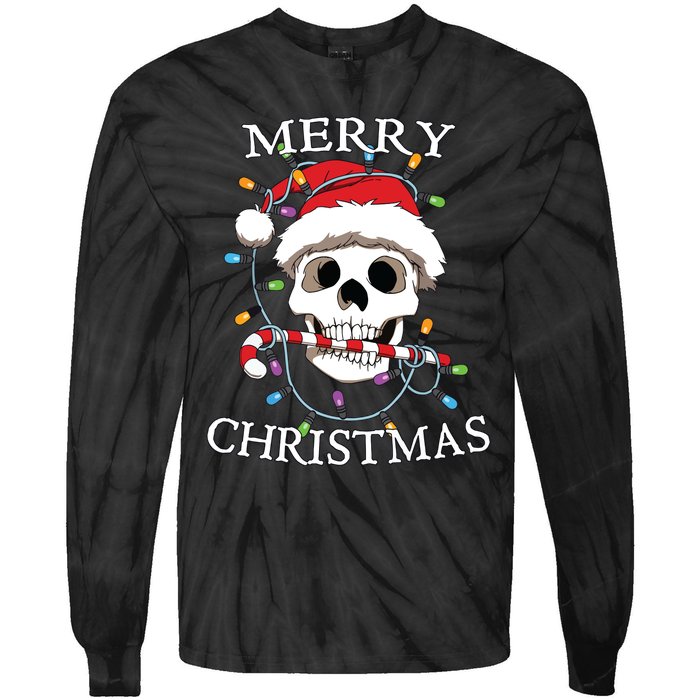 Merry Christmas Skull Skeleton Tie-Dye Long Sleeve Shirt