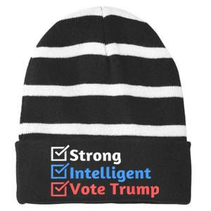 Maga Checklist Strong Intelligent Women For Trump Girl Gift Striped Beanie with Solid Band