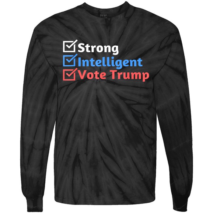 Maga Checklist Strong Intelligent Women For Trump Girl Gift Tie-Dye Long Sleeve Shirt