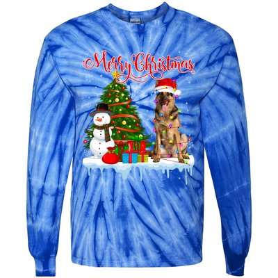 Merry Christmas Santa Ger Shepherd Dog Lover Xmas Pajama Gift Tie-Dye Long Sleeve Shirt