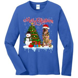 Merry Christmas Santa Ger Shepherd Dog Lover Xmas Pajama Gift Ladies Long Sleeve Shirt