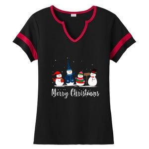 Merry Christmas Snowman Holiday Women Gift Xmas Ladies Halftime Notch Neck Tee