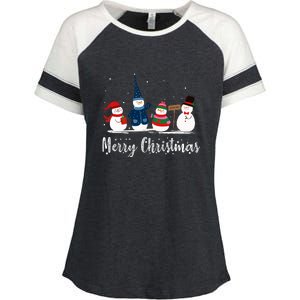 Merry Christmas Snowman Holiday Women Gift Xmas Enza Ladies Jersey Colorblock Tee