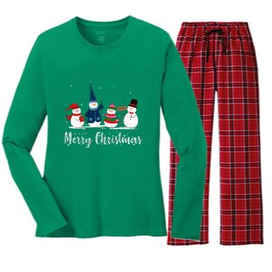 Merry Christmas Snowman Holiday Women Gift Xmas Women's Long Sleeve Flannel Pajama Set 