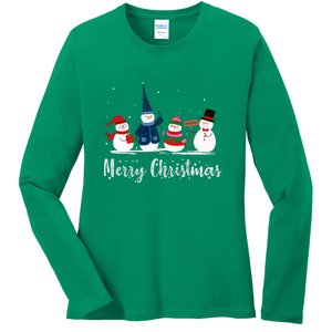 Merry Christmas Snowman Holiday Women Gift Xmas Ladies Long Sleeve Shirt