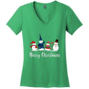 Merry Christmas Snowman Holiday Women Gift Xmas Women's V-Neck T-Shirt