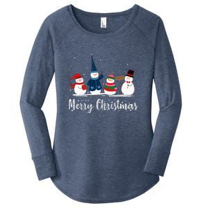 Merry Christmas Snowman Holiday Women Gift Xmas Women's Perfect Tri Tunic Long Sleeve Shirt